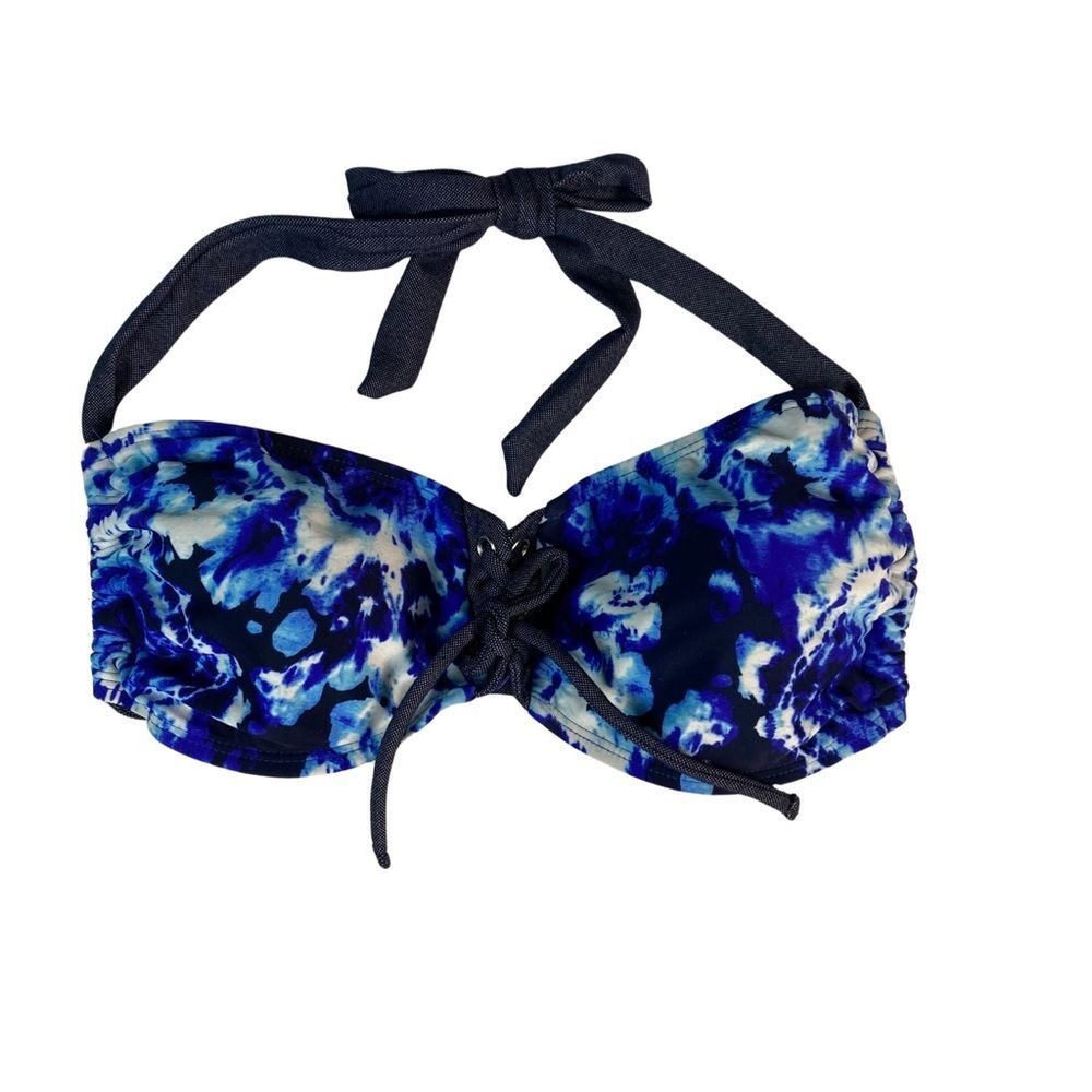 Shi by Journey Blue White Tie Dye Halter Bikini Top NWT Size M